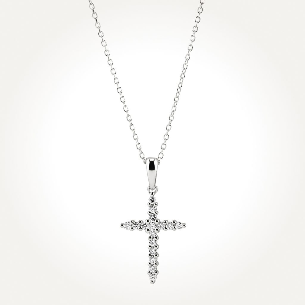 14KT White Gold Cross Necklace 0.17 CT. T.W.