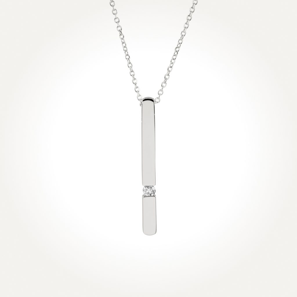14KT White Gold Solitaire Vertical Bar Necklace