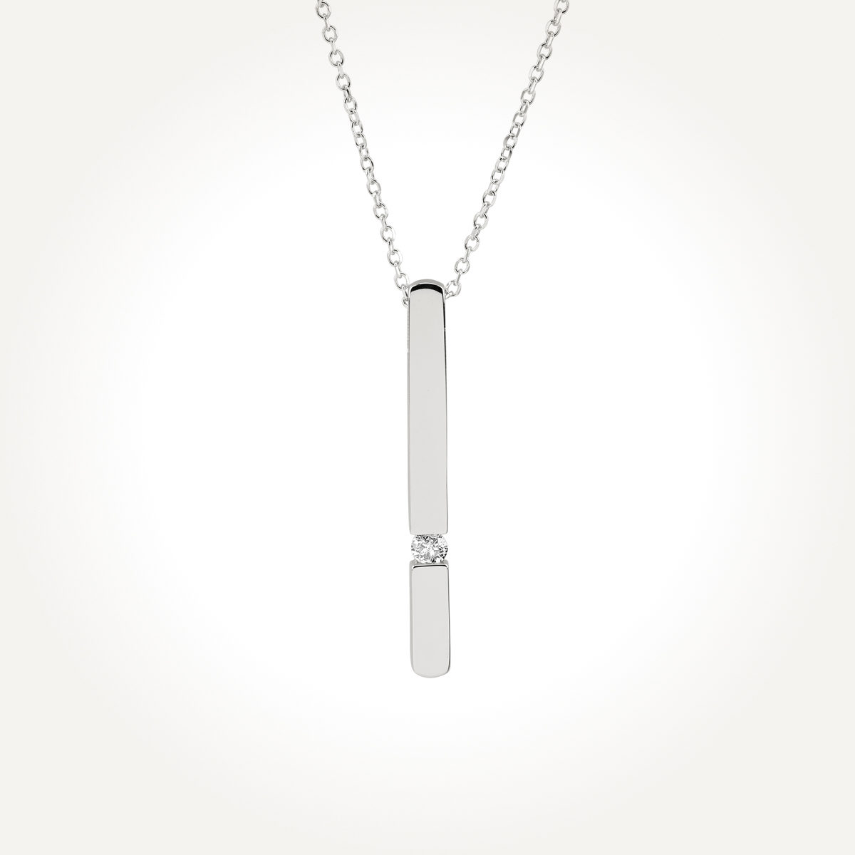 14KT White Gold Solitaire Vertical Bar Necklace