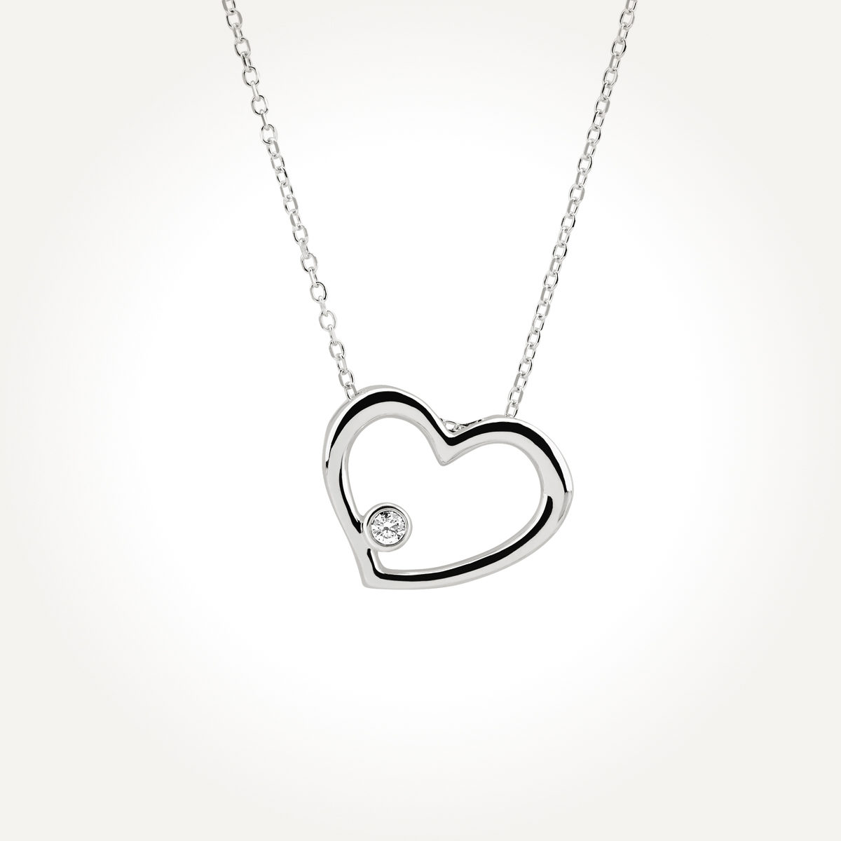 14KT White Gold Solitaire Heart Pendant 0.02 CT. T.W.