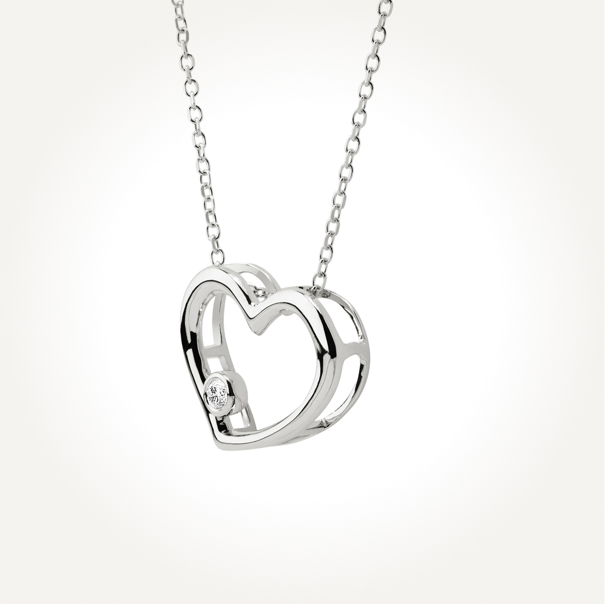 14KT White Gold Solitaire Heart Necklace