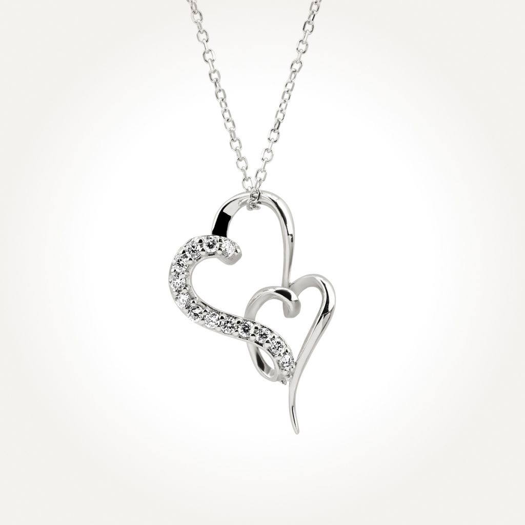 14KT White Gold Double Heart Pendant 0.11 CT. T.W.