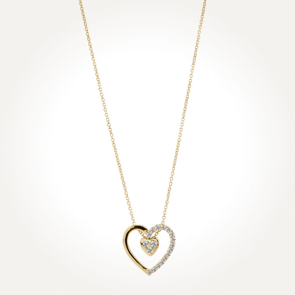 14KT Two Toned Heart Drop Necklace