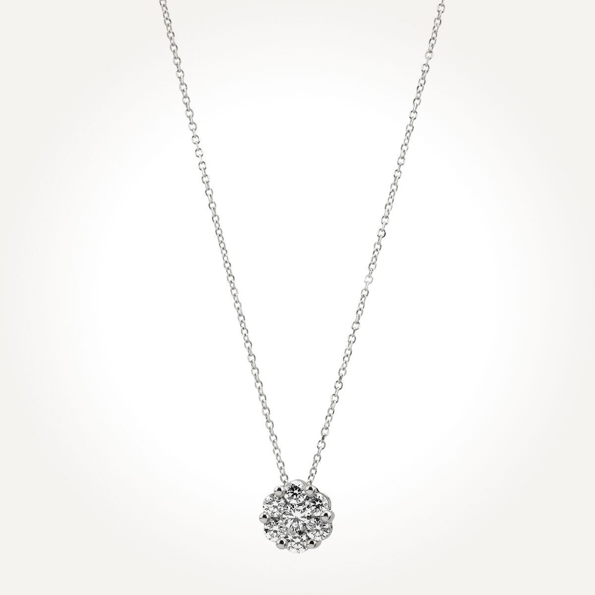 14KT White Gold Diamond Cluster Drop Necklace