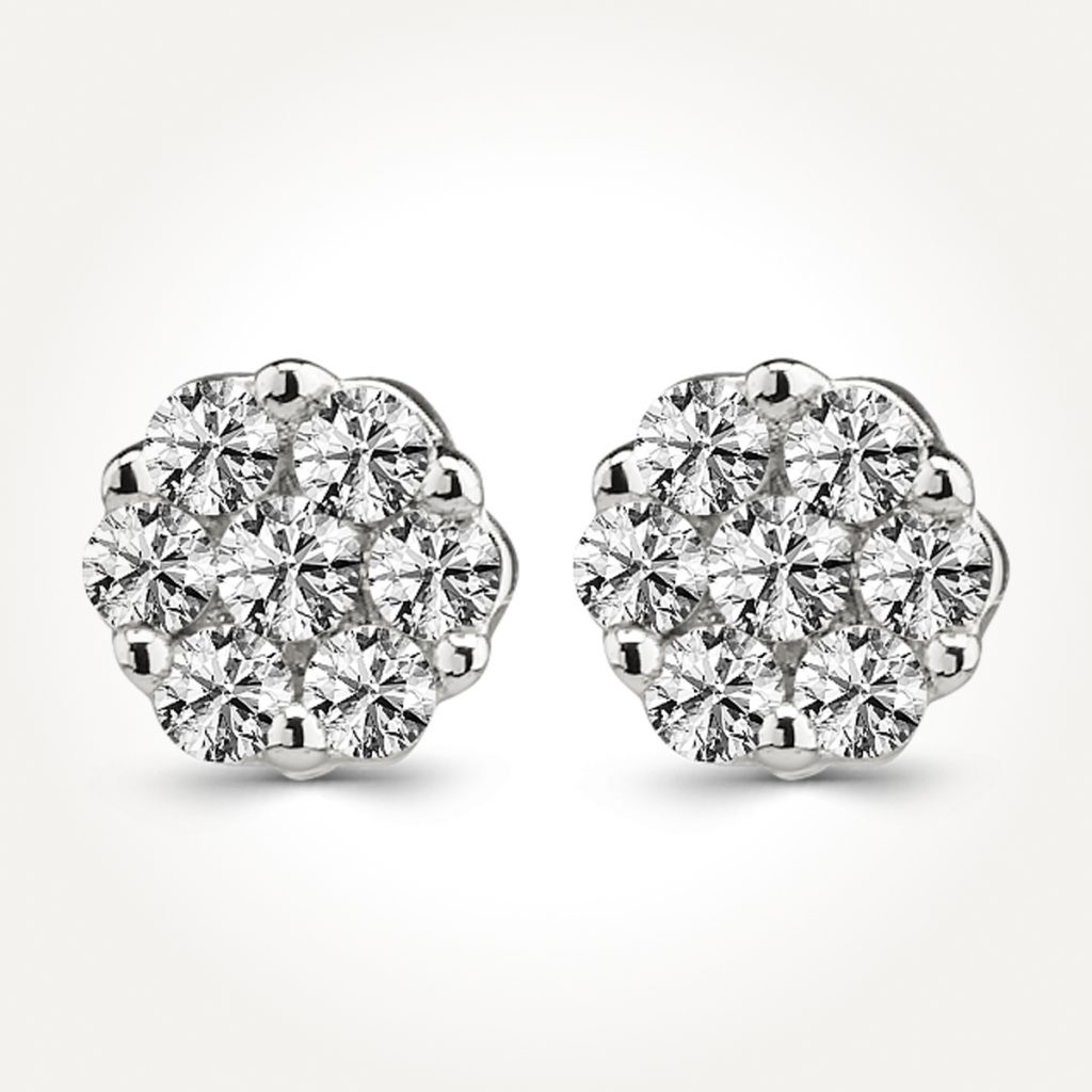 14KT White Gold Round Cluster Stud Earrings 0.50 CT. T.W.