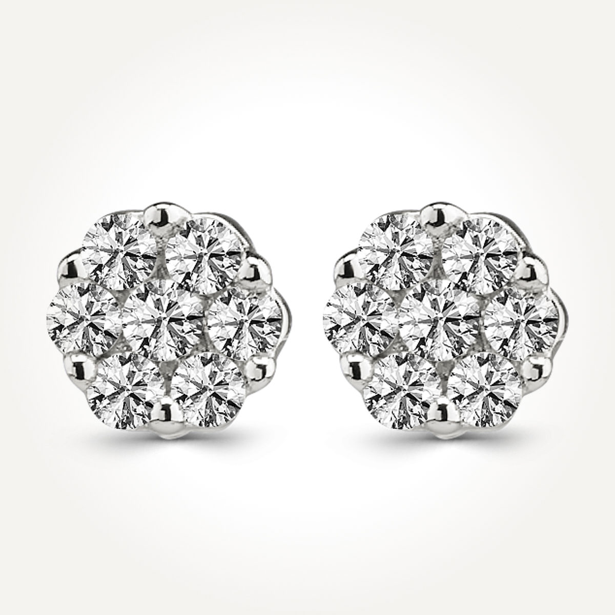 14KT White Gold Round Cluster Stud Earrings 0.50 CT. T.W.