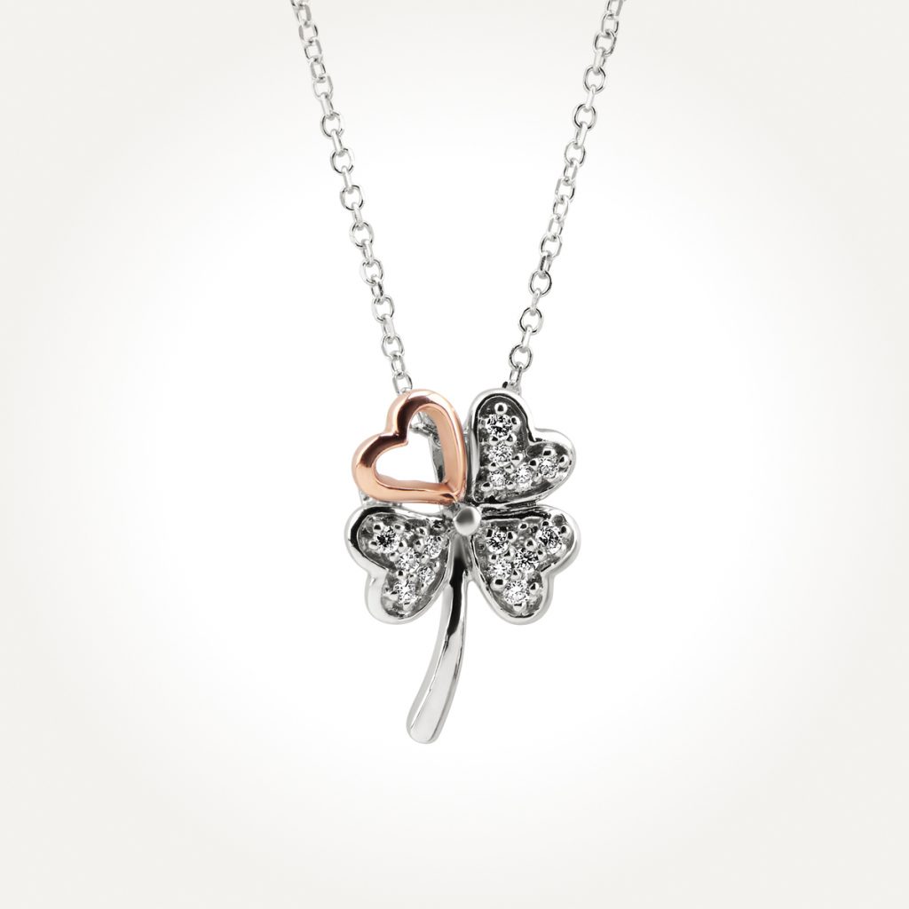 14KT Two Toned Clover Pendant 0.04 CT. T.W.