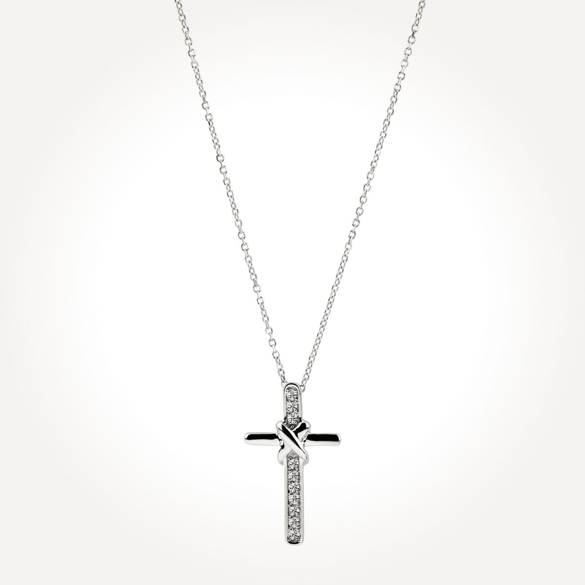 14KT White Gold Cross Necklace 0.10 CT. T.W.