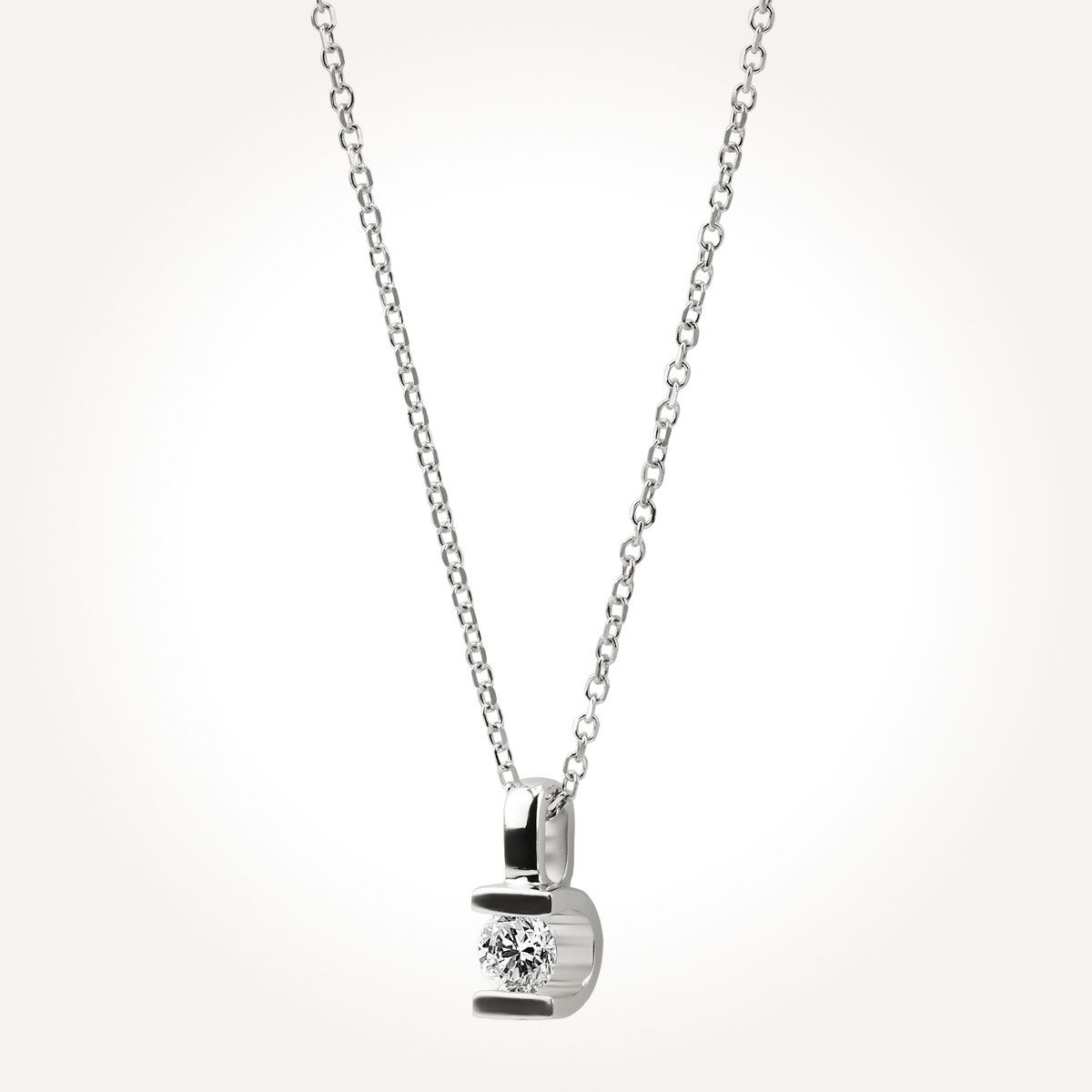 14KT White Gold Solitaire Necklace
