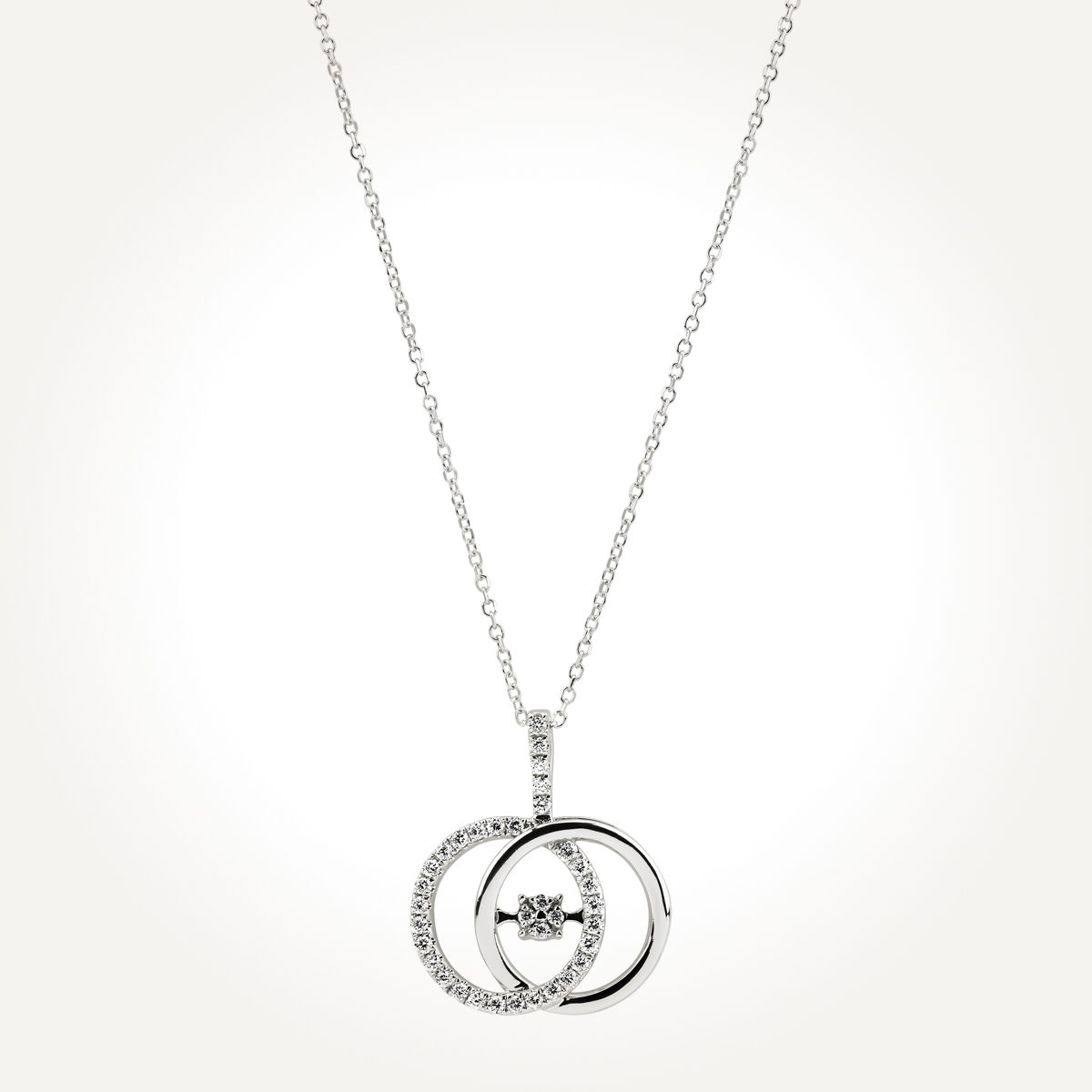 14KT White Gold Double Circle Necklace