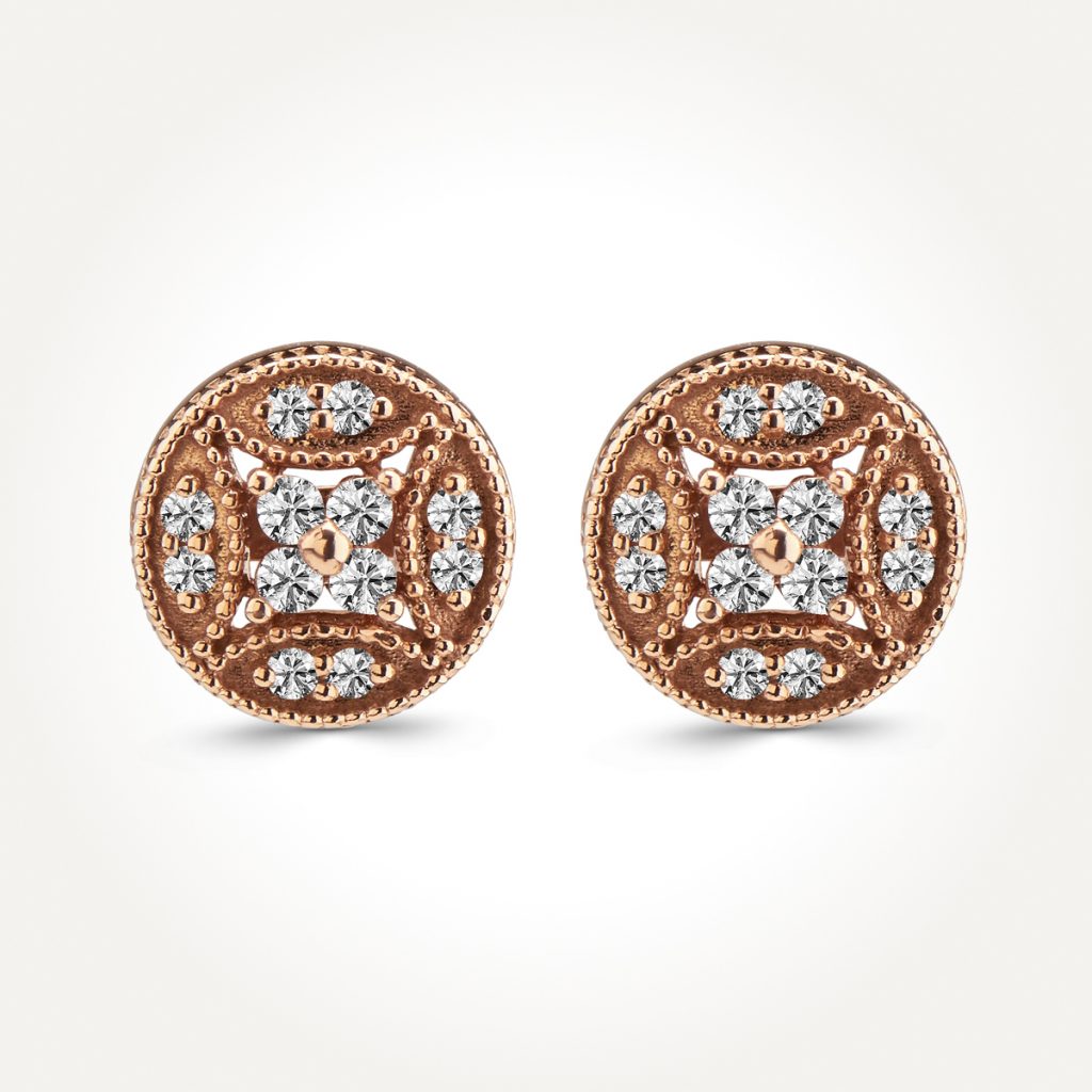 14KT Rose Gold Vintage Milgrain Earrings 0.16 CT. T.W.