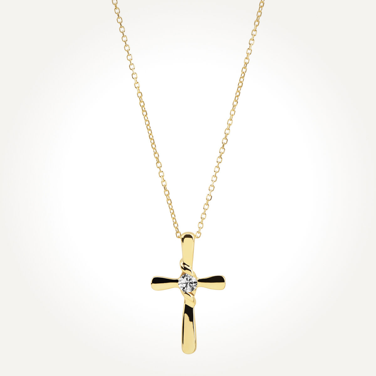 14KT Yellow Gold Solitaire Cross Necklace