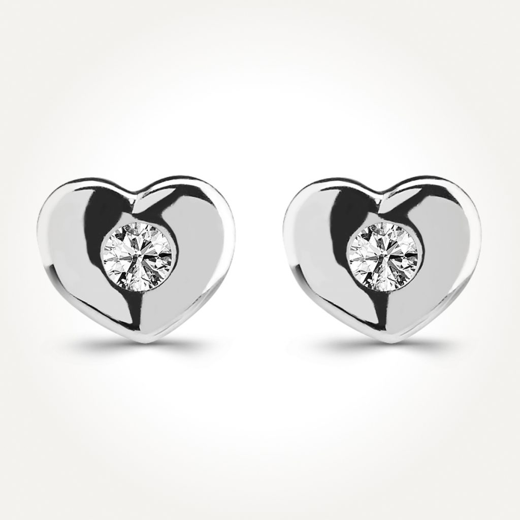 14KT White Gold Heart Earrings 0.04 CT. T.W.