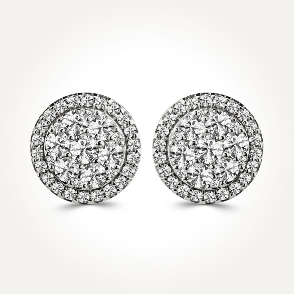 14KT White Gold Round Diamond Cluster Stud Earrings 1 CT. T.W.
