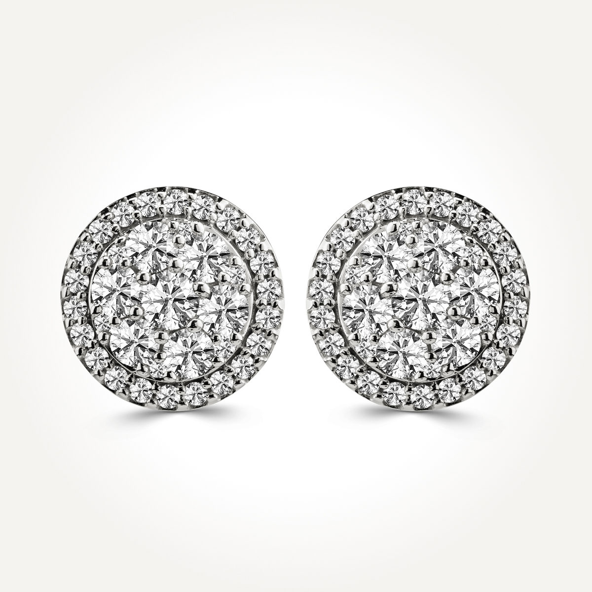 14KT White Gold Round Diamond Cluster Stud Earrings 1.00 CT. T.W.