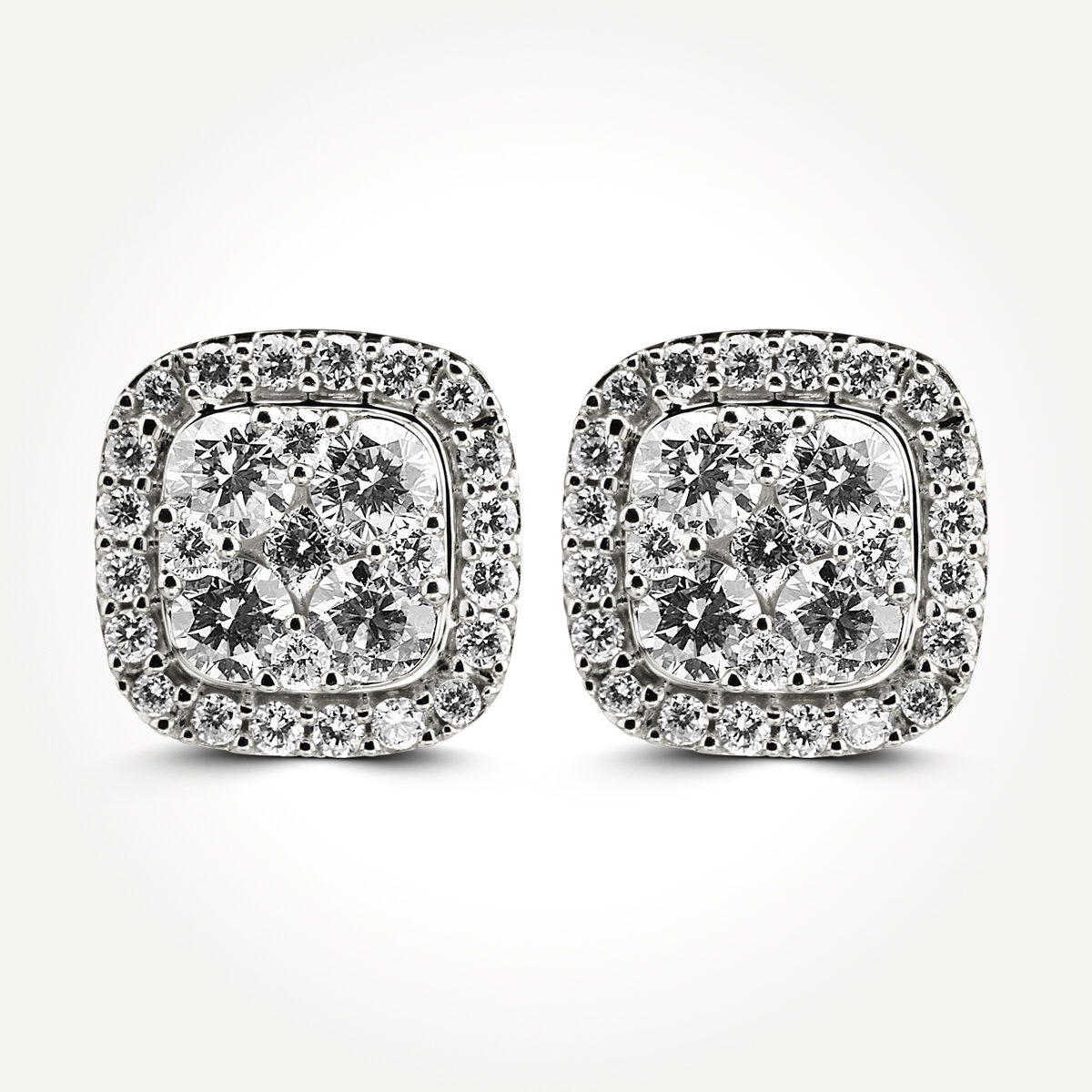 14KT White Gold Cushion Cluster Halo Stud Earrings 1.00 CT. T.W.
