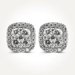 14KT White Gold Cushion Cluster Halo Stud Earrings 1.00 CT. T.W.
