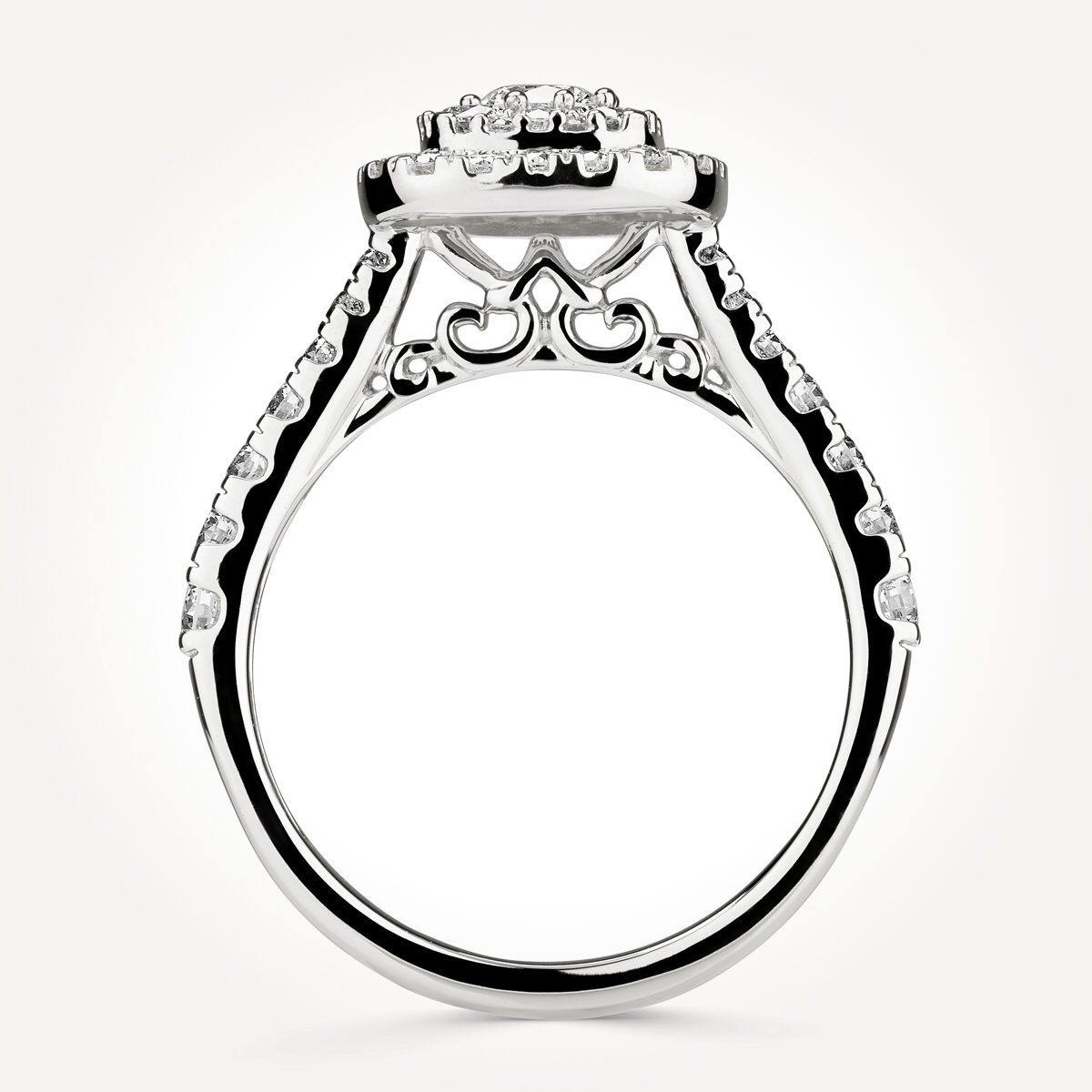 14KT White Gold Cushion Cluster Halo Ring
