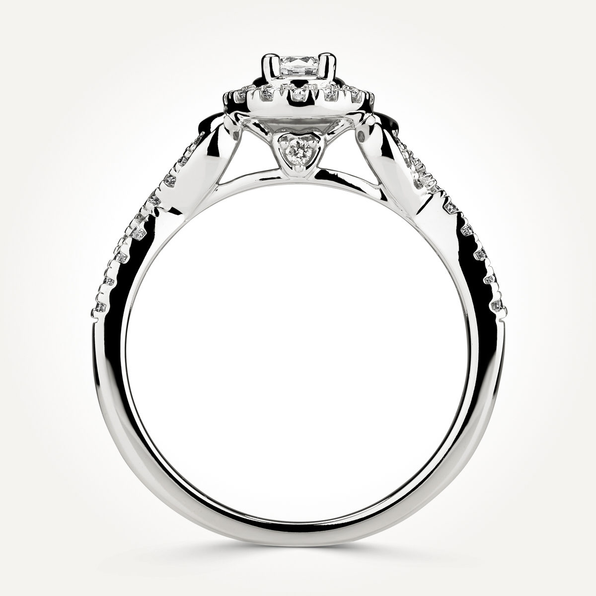 14KT White Gold Twist Band Oval Cluster Halo Ring