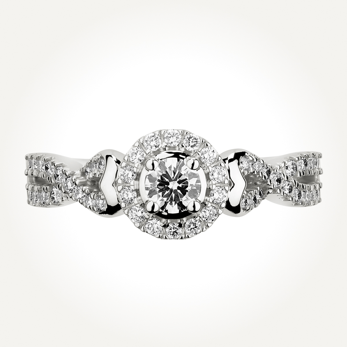 14KT White Gold Twist Band Oval Cluster Halo Ring 0.53 CT. T.W ...