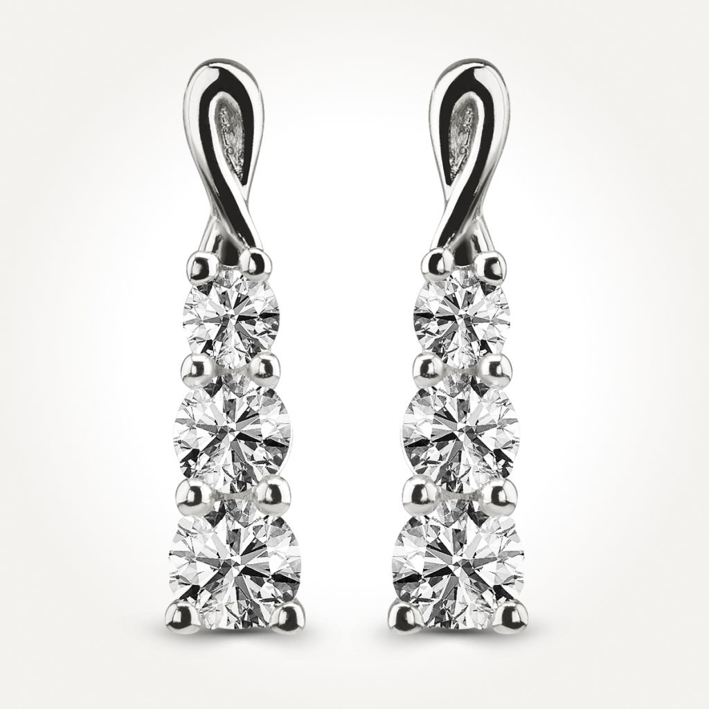 14KT White Gold Three Stone Earring 0.67 CT. T.W.