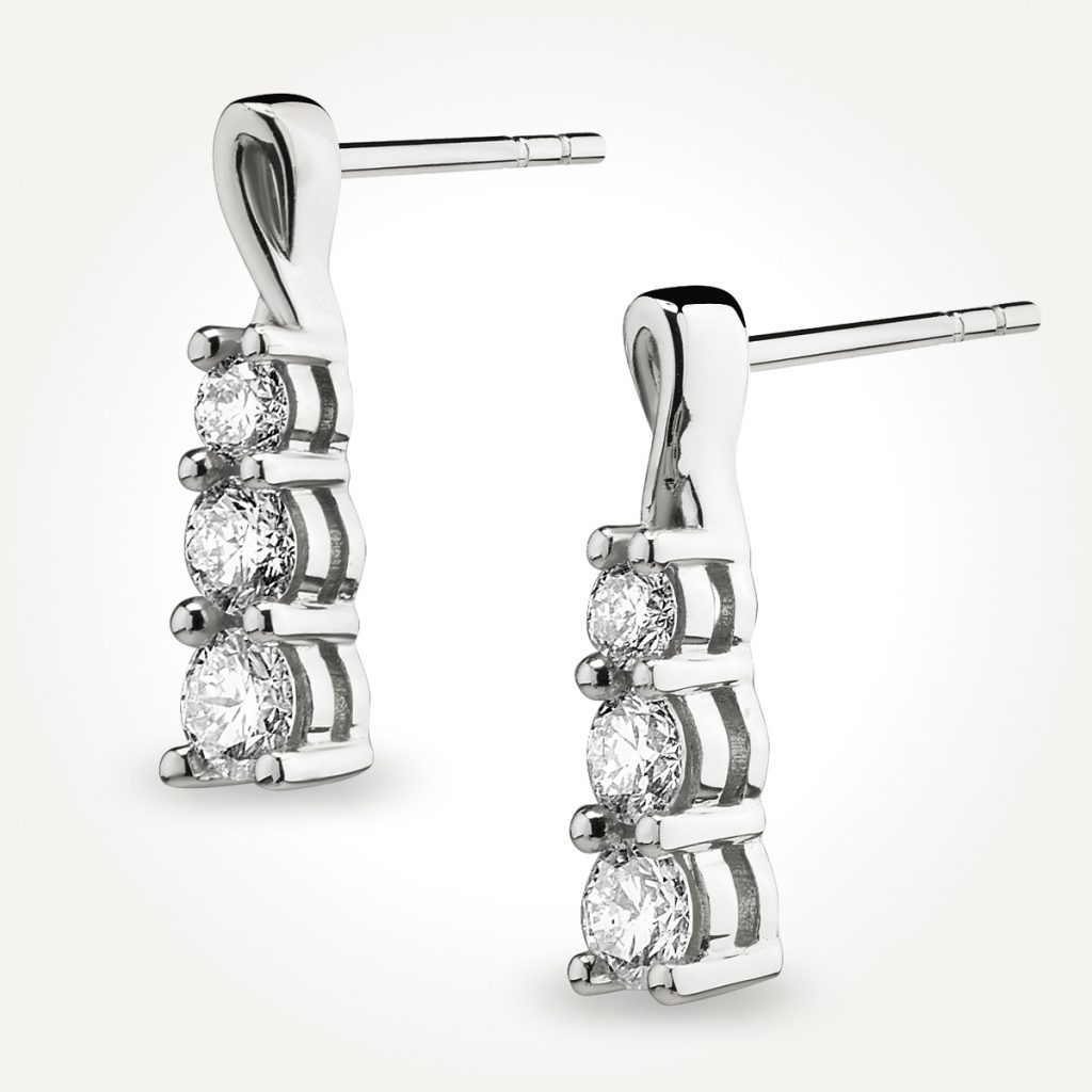 14KT White Gold Three Stone Earrings 0.67 CT. T.W.