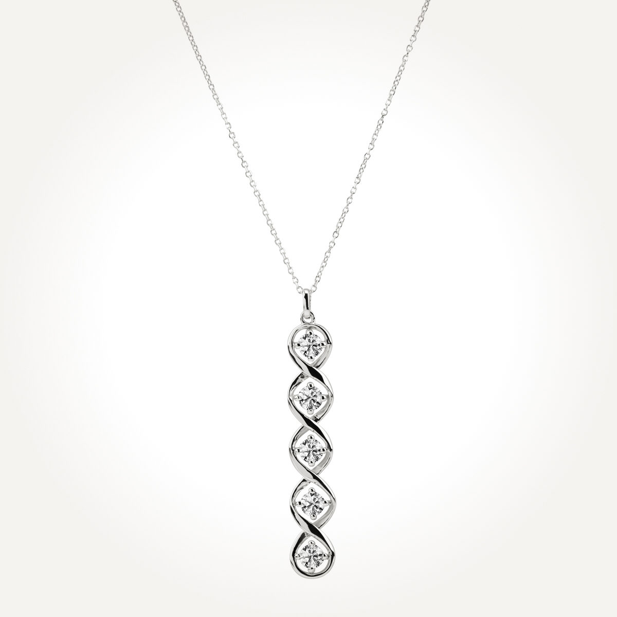 14KT White Gold Five Stone Drop Necklace