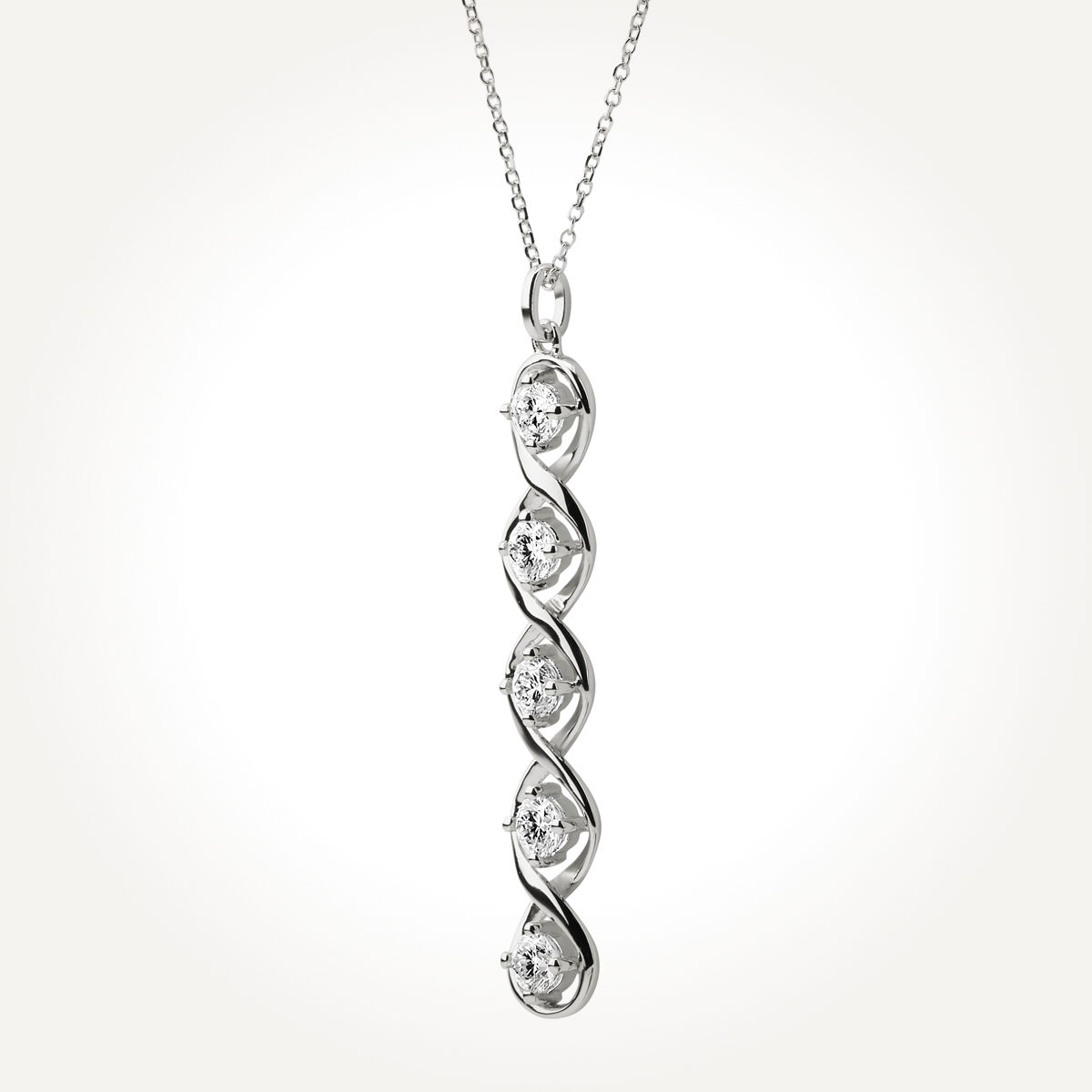14KT White Gold Five Stone Drop Necklace