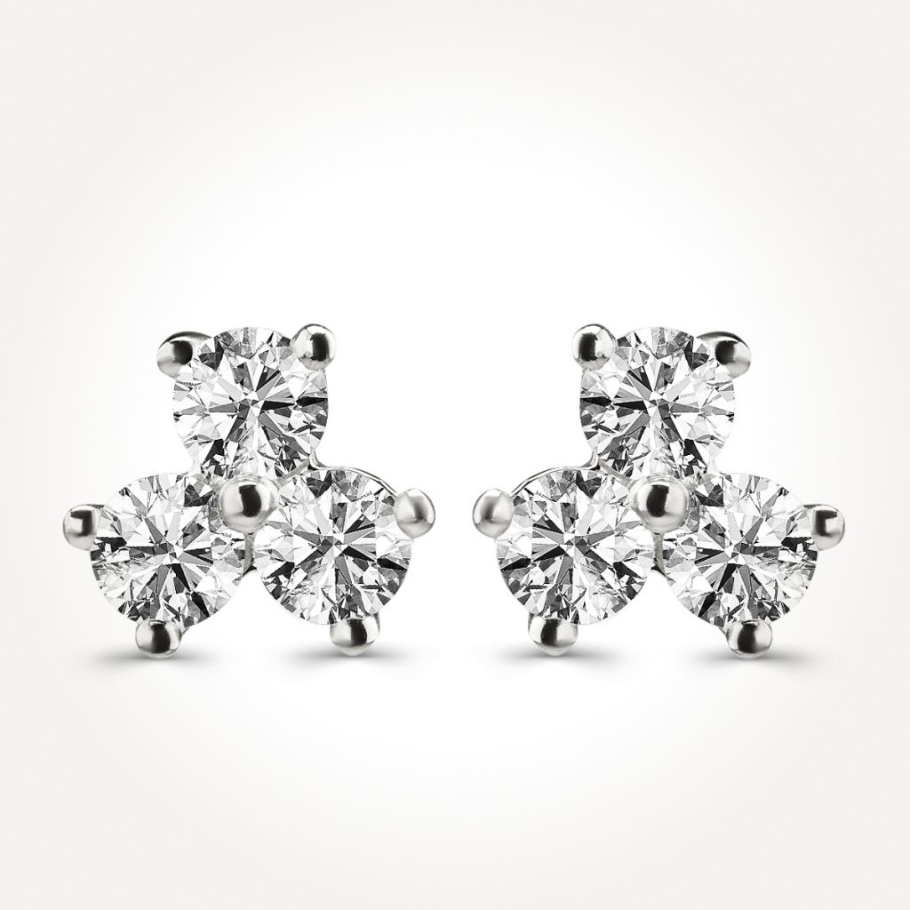 14KT White Gold Three Stone Triangle Stud Earrings 0.70 CT. T.W.