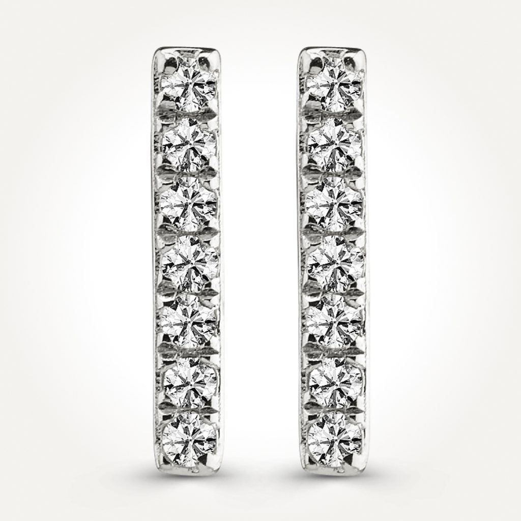 14KT White Gold Diamond Bar Earrings 0.09 CT. T.W.