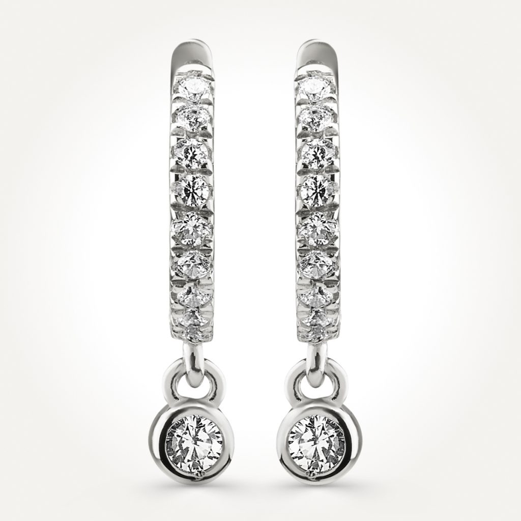 14KT White Gold Diamond Dangle Hoop Earrings 0.13 CT. T.W.