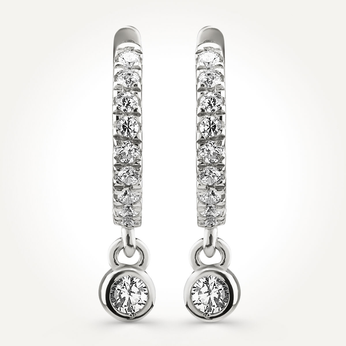 14KT White Gold Diamond Dangle Hoop Earrings 0.15 CT. T.W.