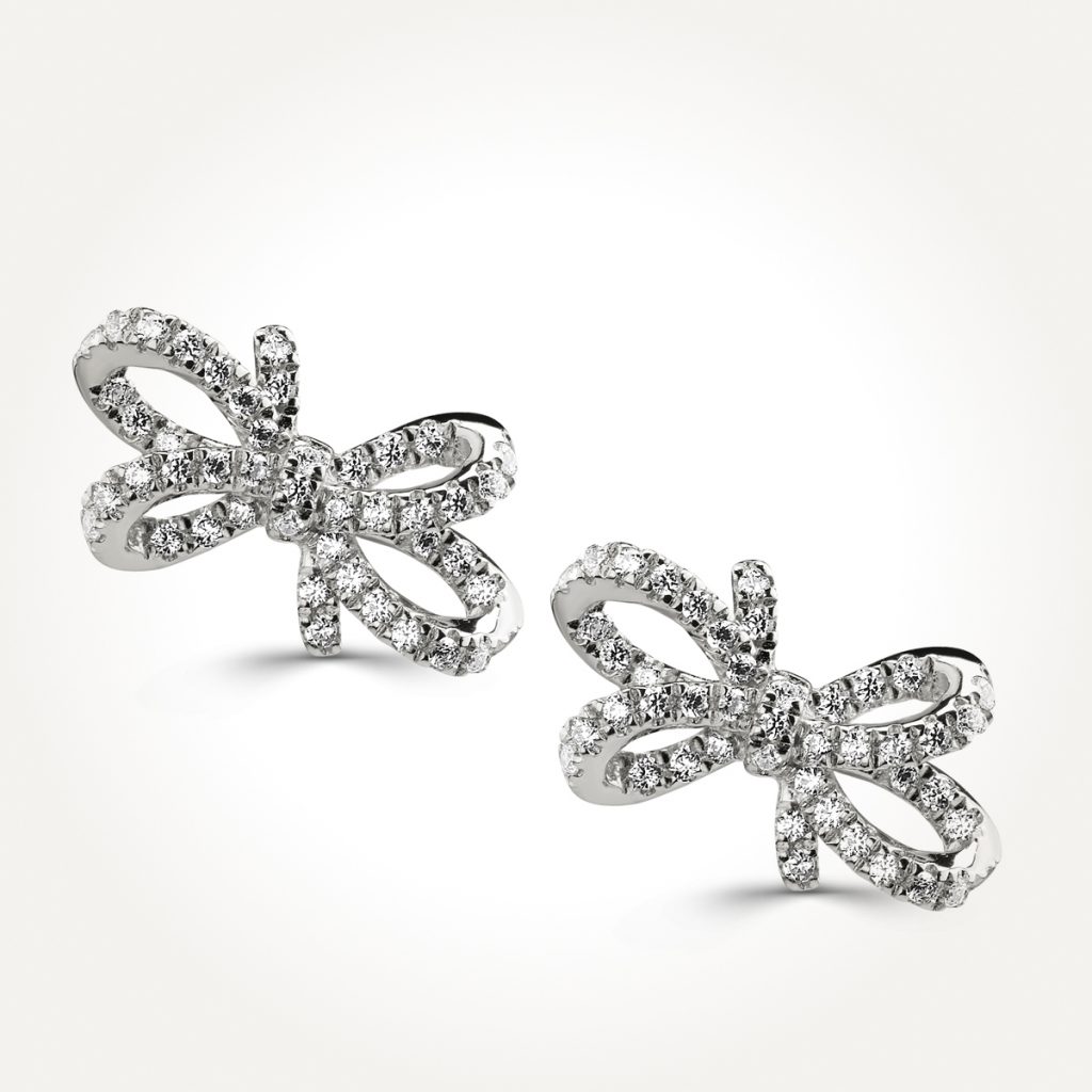14KT White Gold Bow Knot Earrings 0.33 CT. T.W.