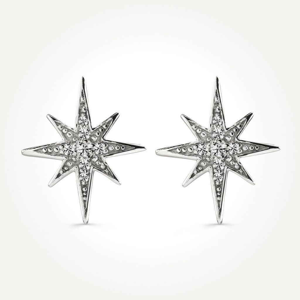 14KT White Gold North Star Earrings 0.07 CT. T.W.