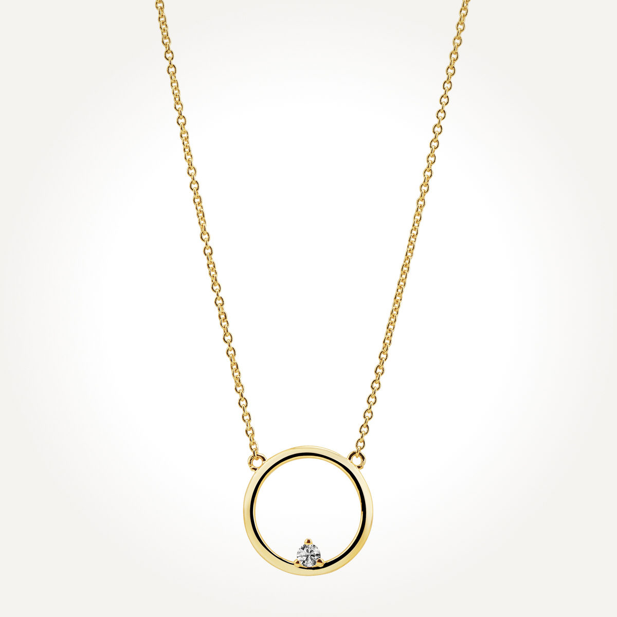 14KT Yellow Gold Halo Side Hoop Necklace 0.05 CT. T.W.