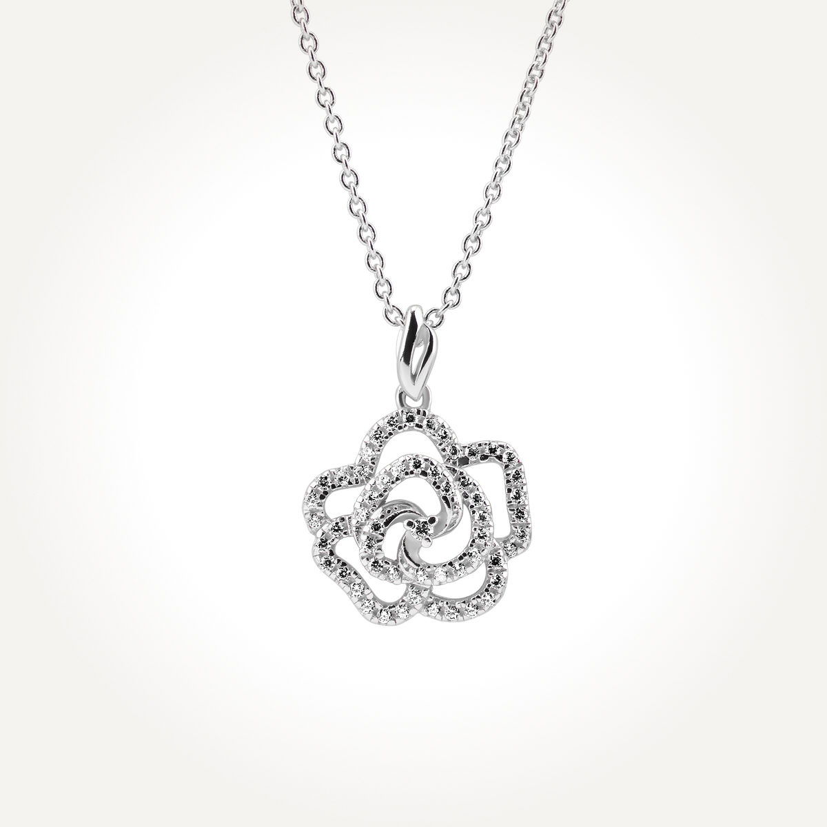 14KT White Gold Camelia Necklace 0.17 CT. T.W.