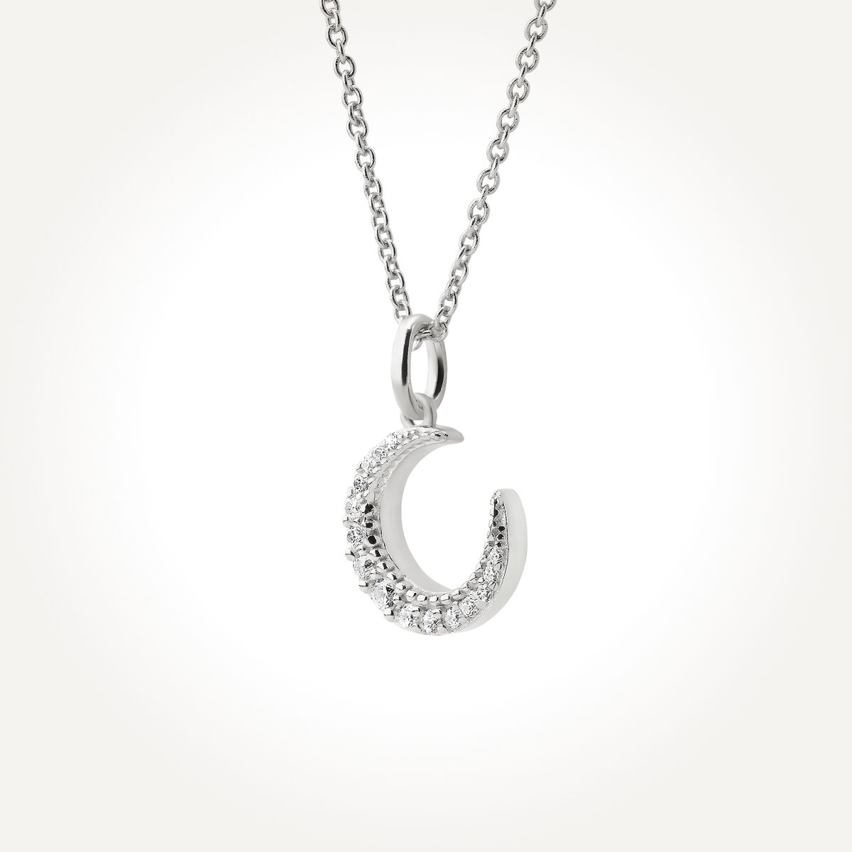 14KT White Gold Moon Necklace