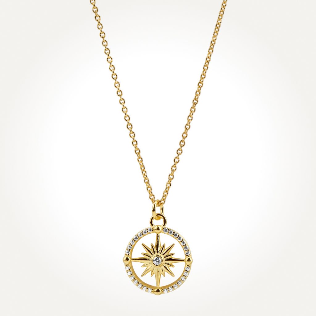 14KT Yellow Gold Compass Necklace 0.09 CT. T.W.