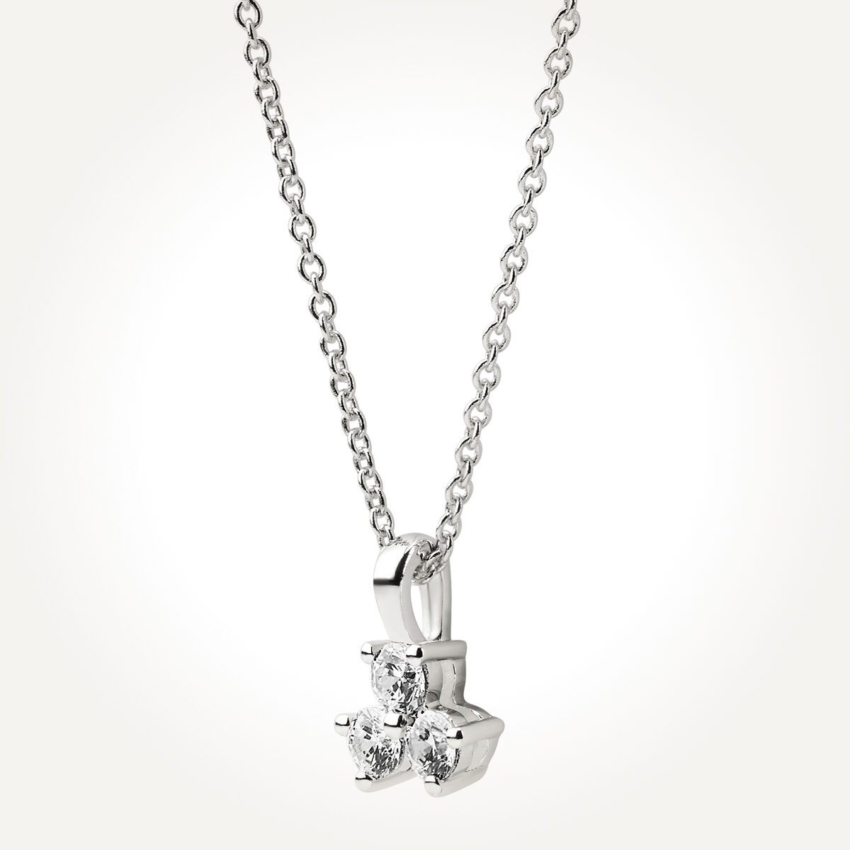 14KT White Gold Three Stone Triangle Necklace
