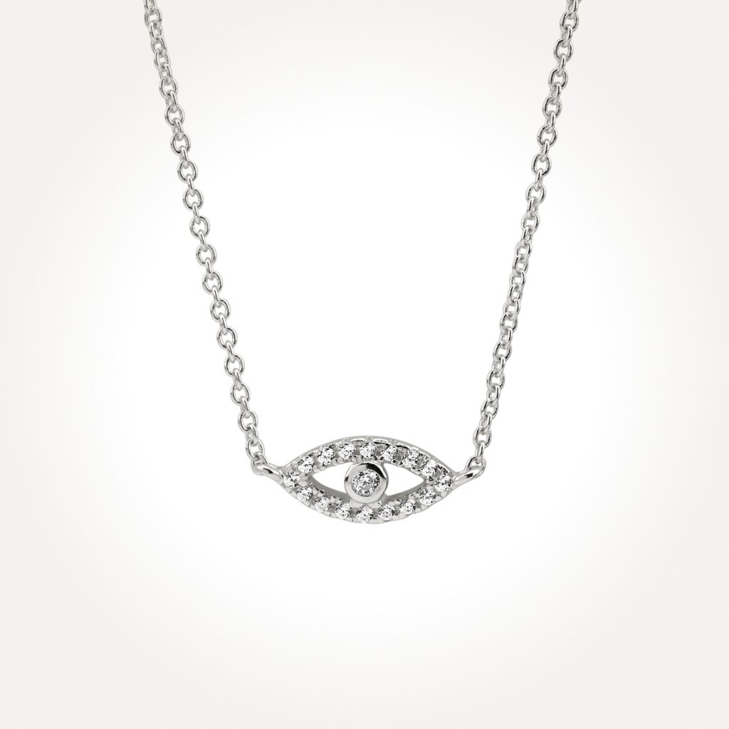 14KT White Gold Eye Necklace 0.08 CT. T.W.