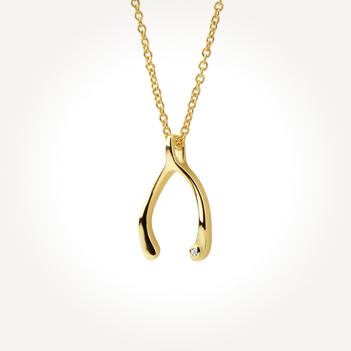 14KT Yellow Gold Wishbone Necklace 0.004 CT. T.W. - Spence Diamonds