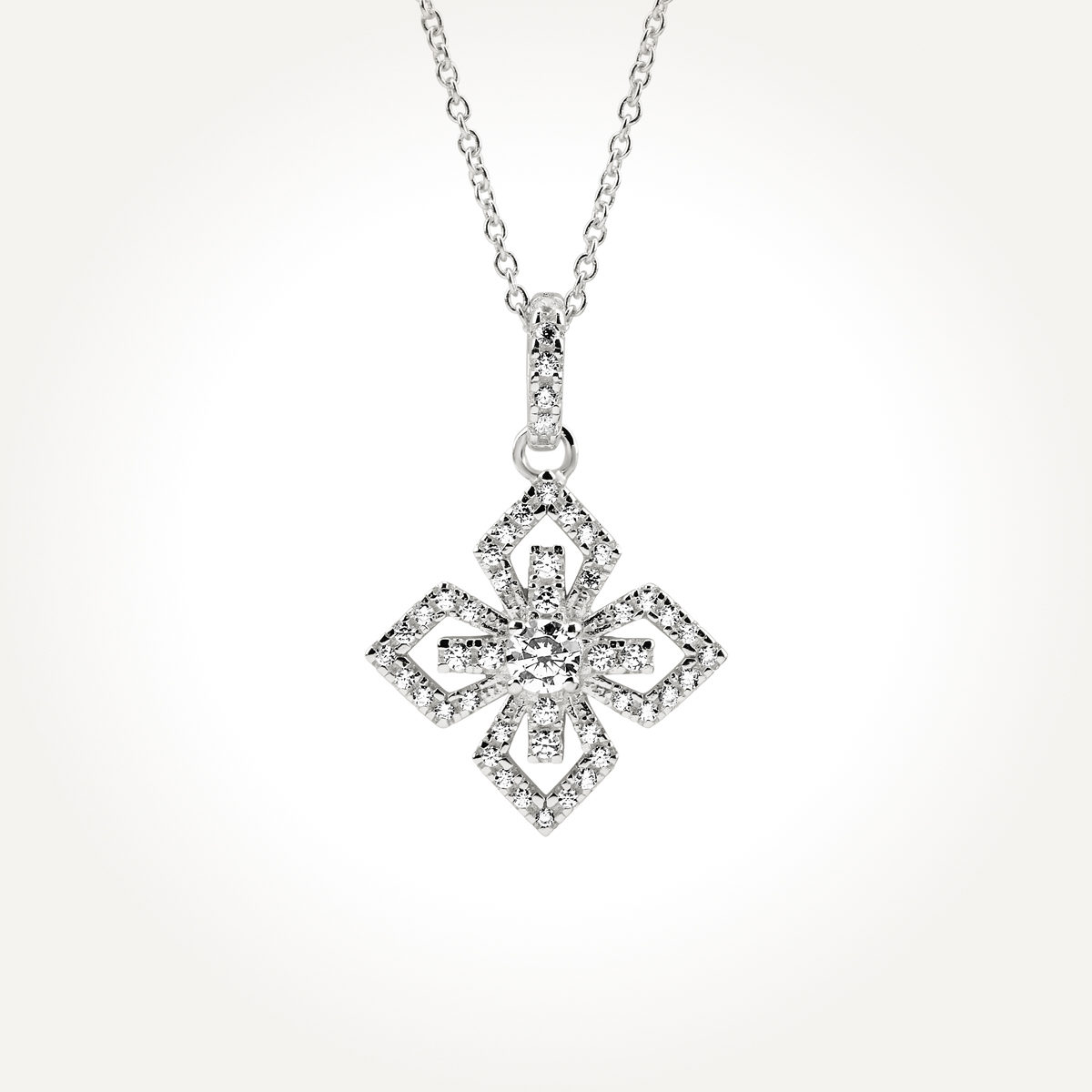 14KT White Gold Floral Cross Necklace 0.43 CT. T.W. $819.00