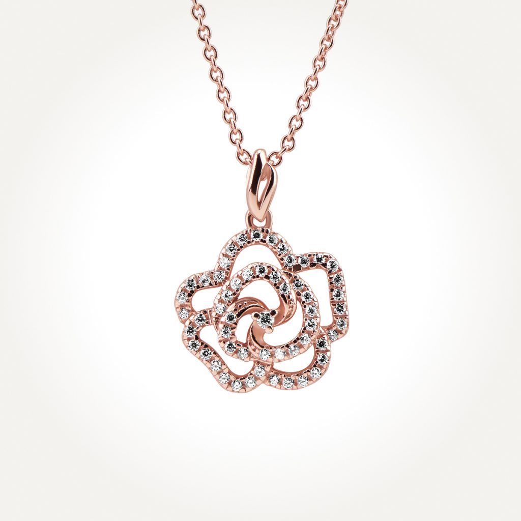 14KT Rose Gold Camelia Necklace 0.33 CT. T.W.