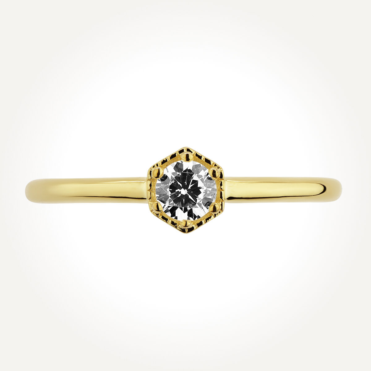 14KT Yellow Gold Hexagon Solitaire Ring