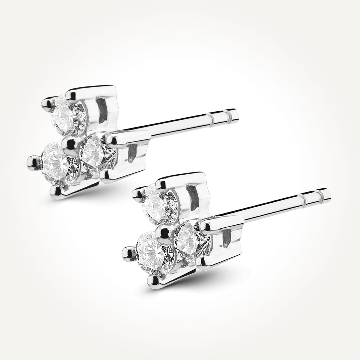 14KT White Gold Three Stone Stud Earrings 0.18 CT. T.W.
