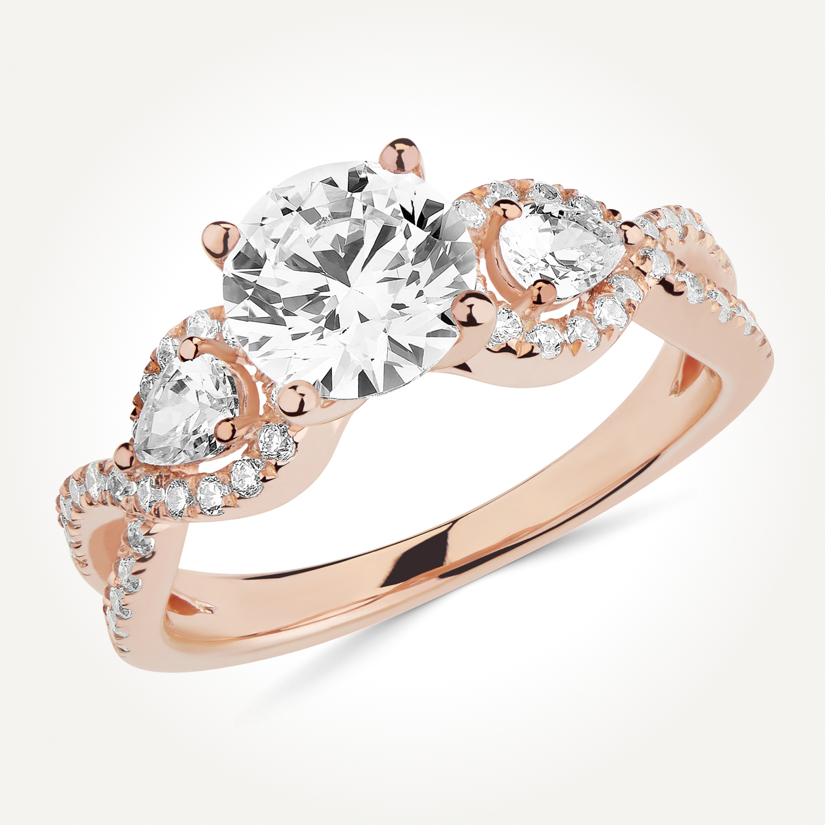 Three Stone Pavé Twist Engagement Ring