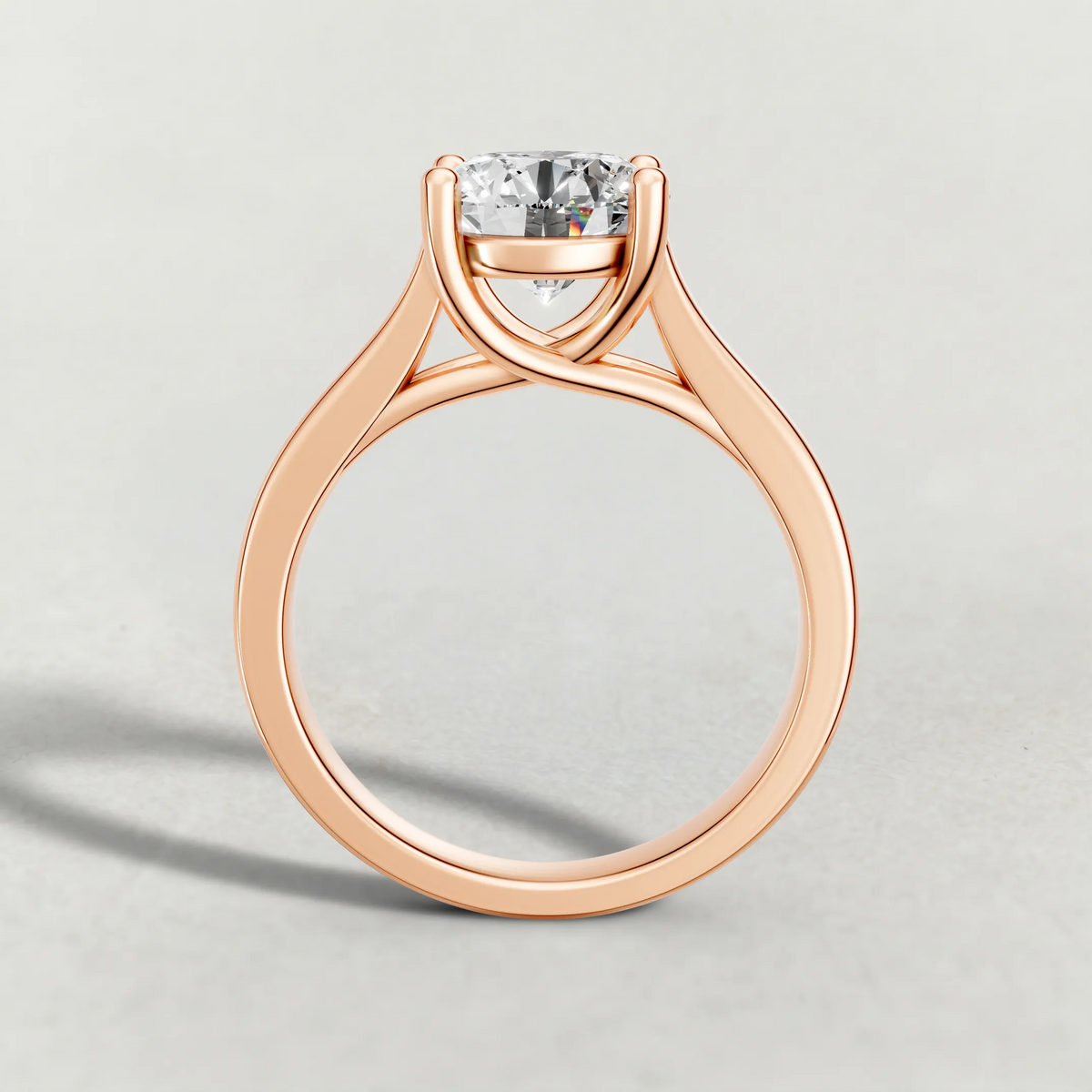 Swept Shoulder Solitaire Engagement Ring (0644) in Rose Gold from front angle