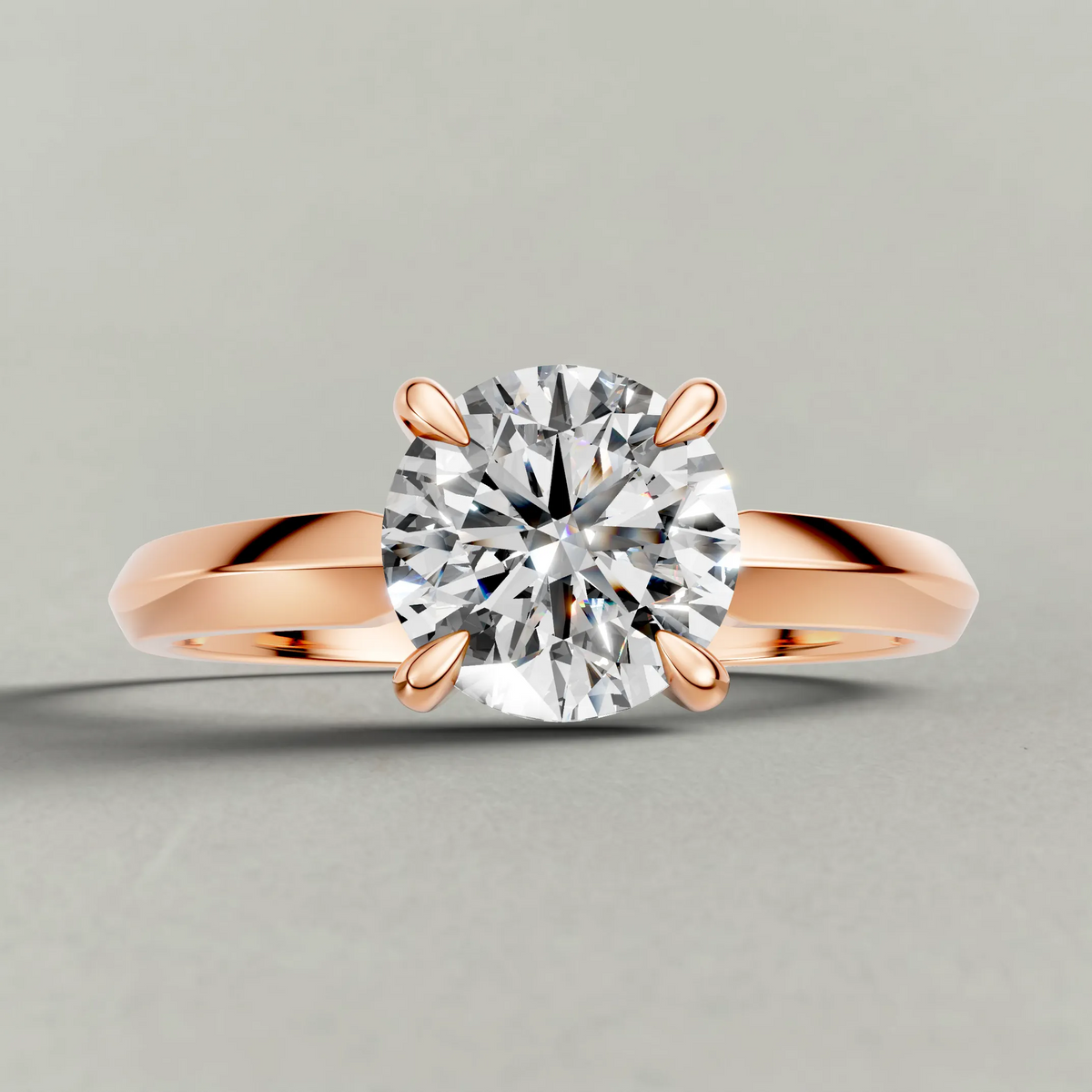 Knife-Edge Solitaire Engagement Ring (1113) in Rose Gold zoomed in on diamond