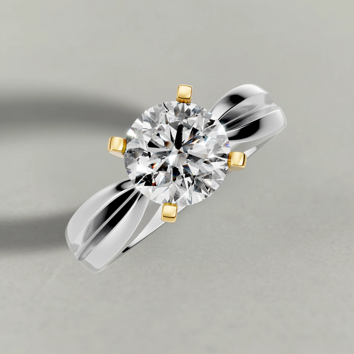 Sculpted Split-Shank Solitaire Engagement Ring (1596) in Platinum from top 3/4 angle