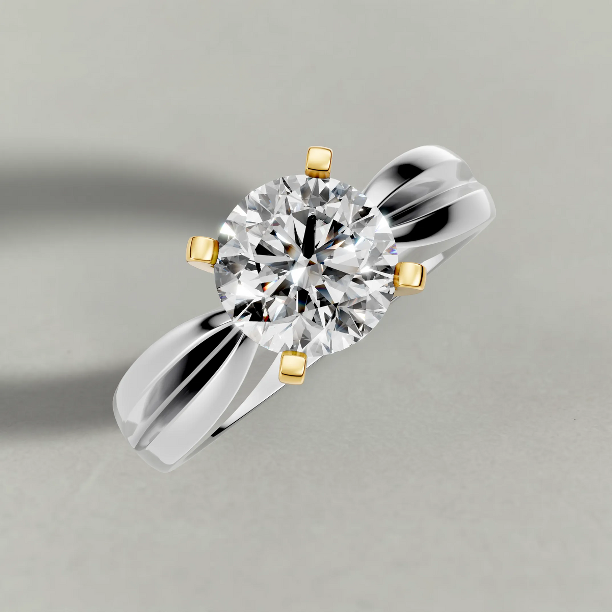 Sculpted Split-Shank Solitaire Engagement Ring (1596) in White Gold from top 3/4 angle